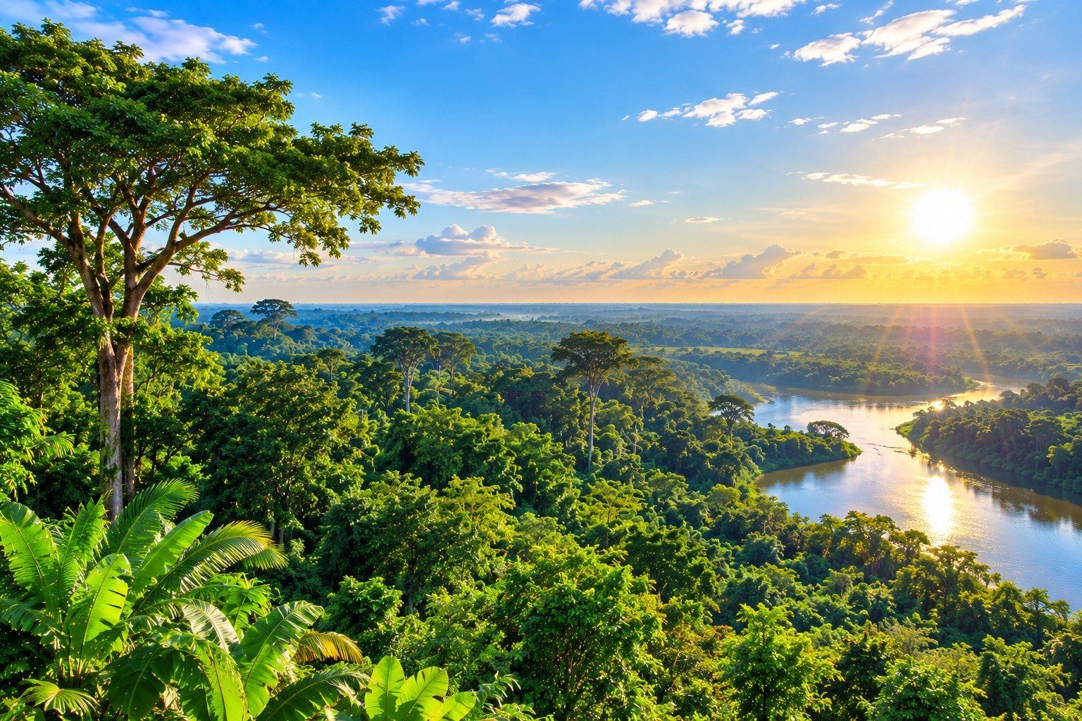 Le fleuve Congo et la forêt sous le soleil